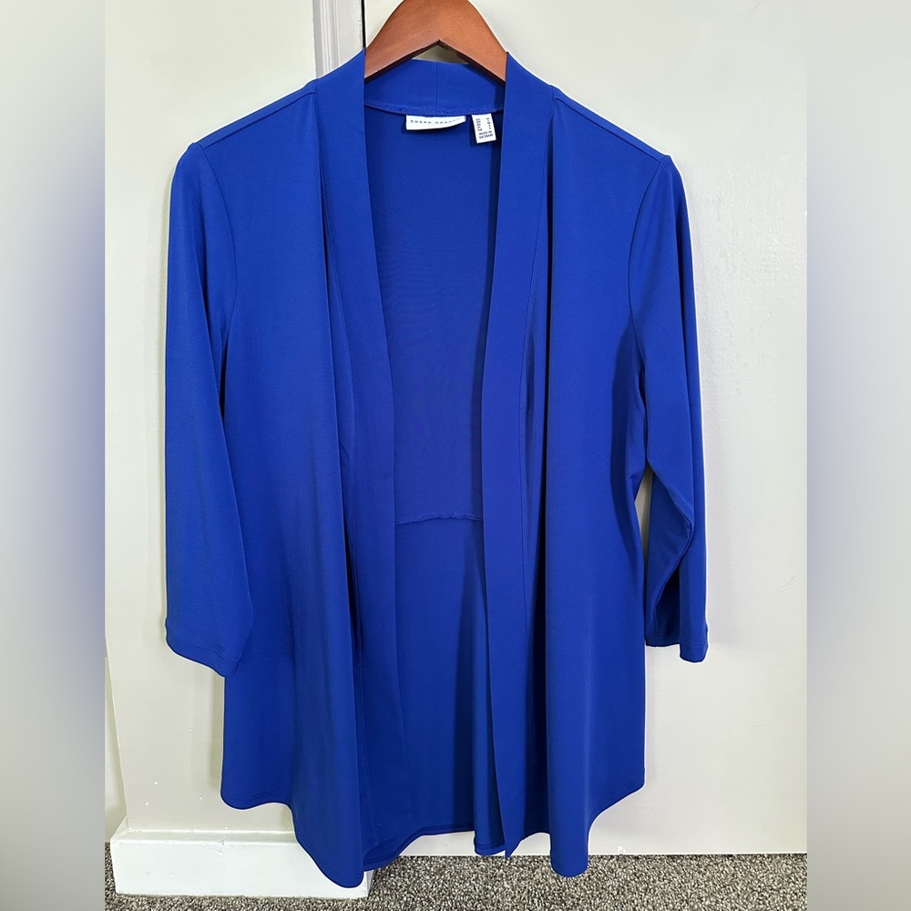Royal Blue Susan Graver Liquid Knit Open Front Cardigan Blazer